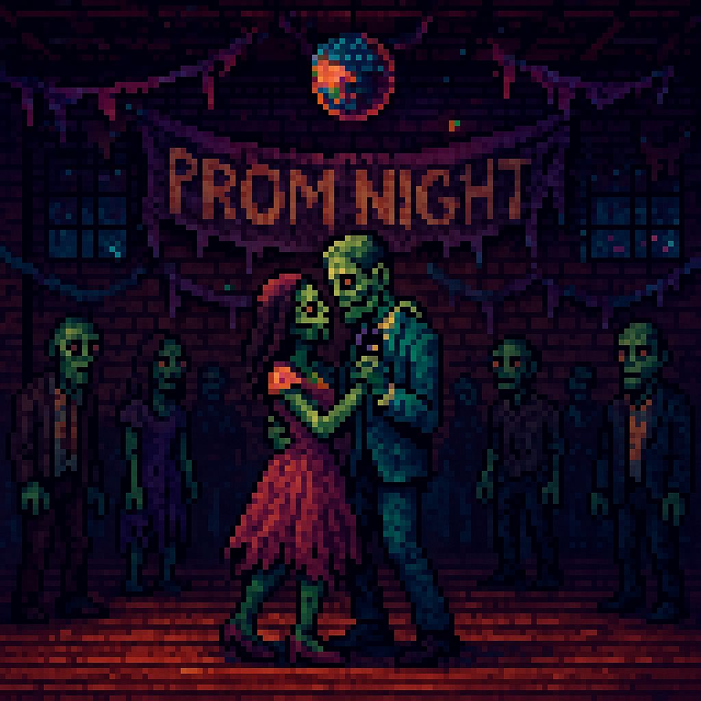 Zombie Prom Night in 16-bit Pixel Art Style