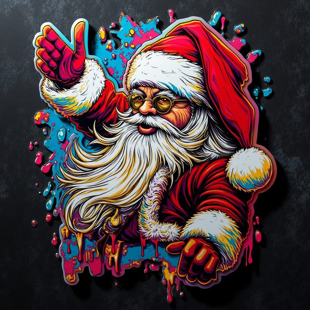Gritty Rockstar Santa Sticker Art in Vibrant Graffiti Style