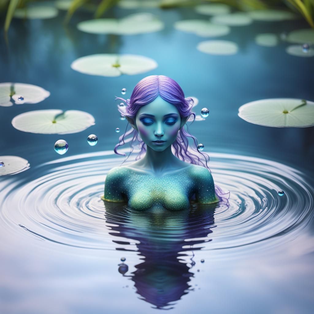 Mystical Water Nymph Emerging from Pond