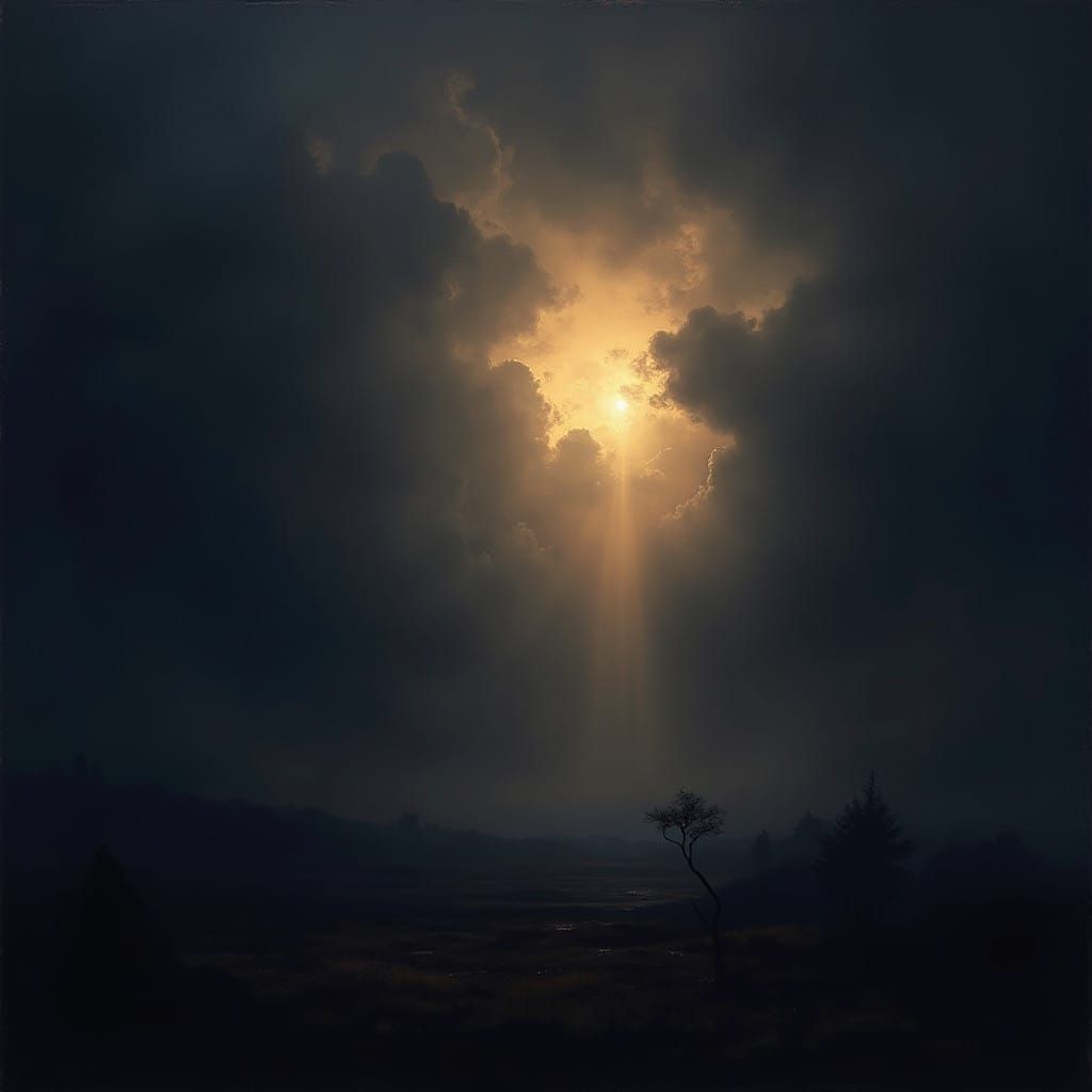 Golden Light Illuminates Dark, Moody Sky