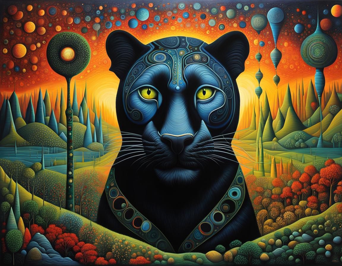 Mystic Panther in Surreal Oil Painting