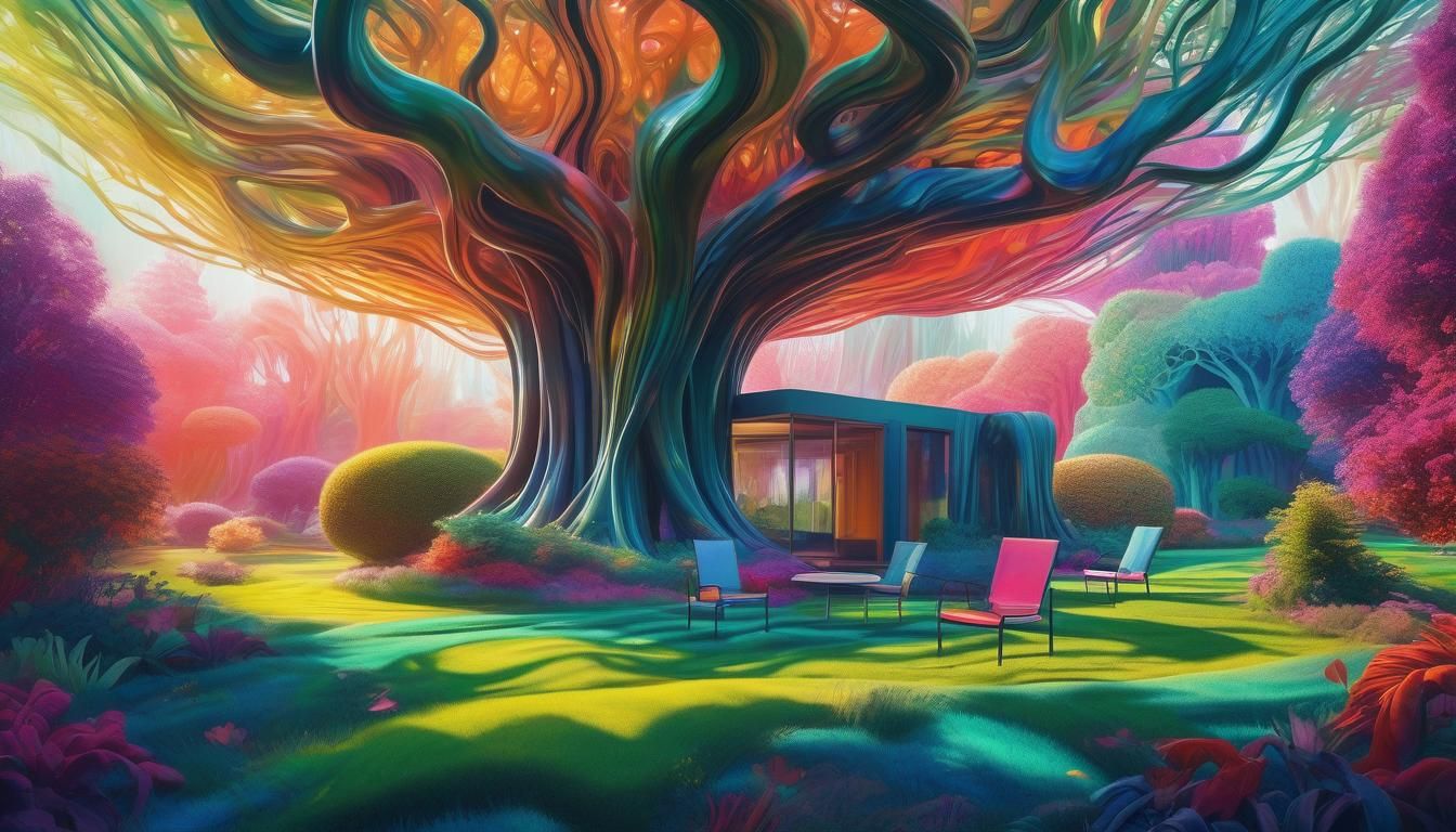 Surreal Backyard Landscape in Abstract Style