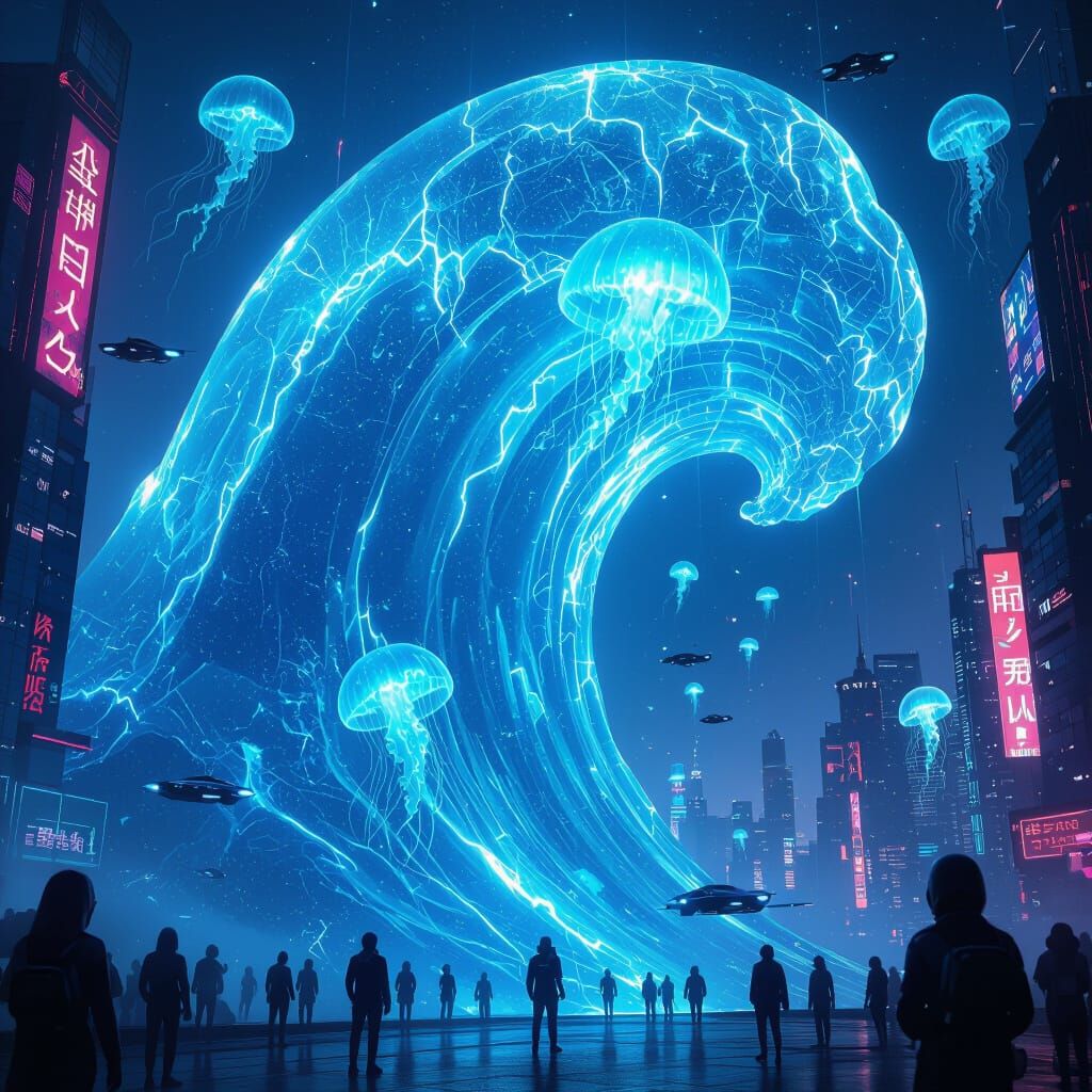 Gigantic Crystalline Wave over Future City