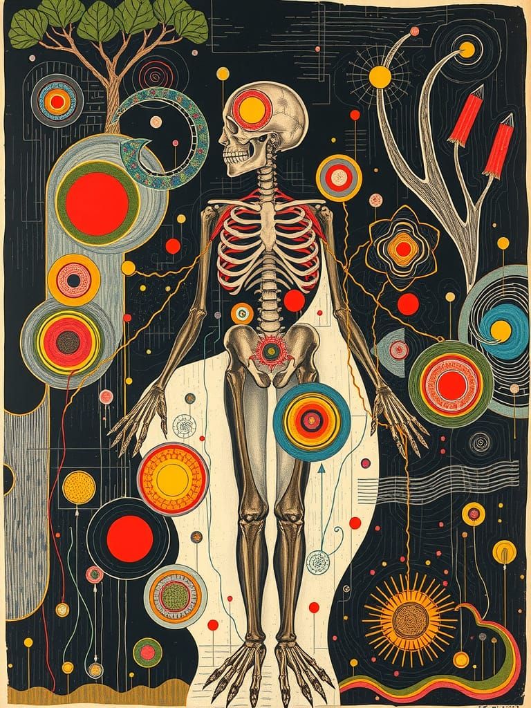 Abstract Nervous System Design in Mixed Media Style