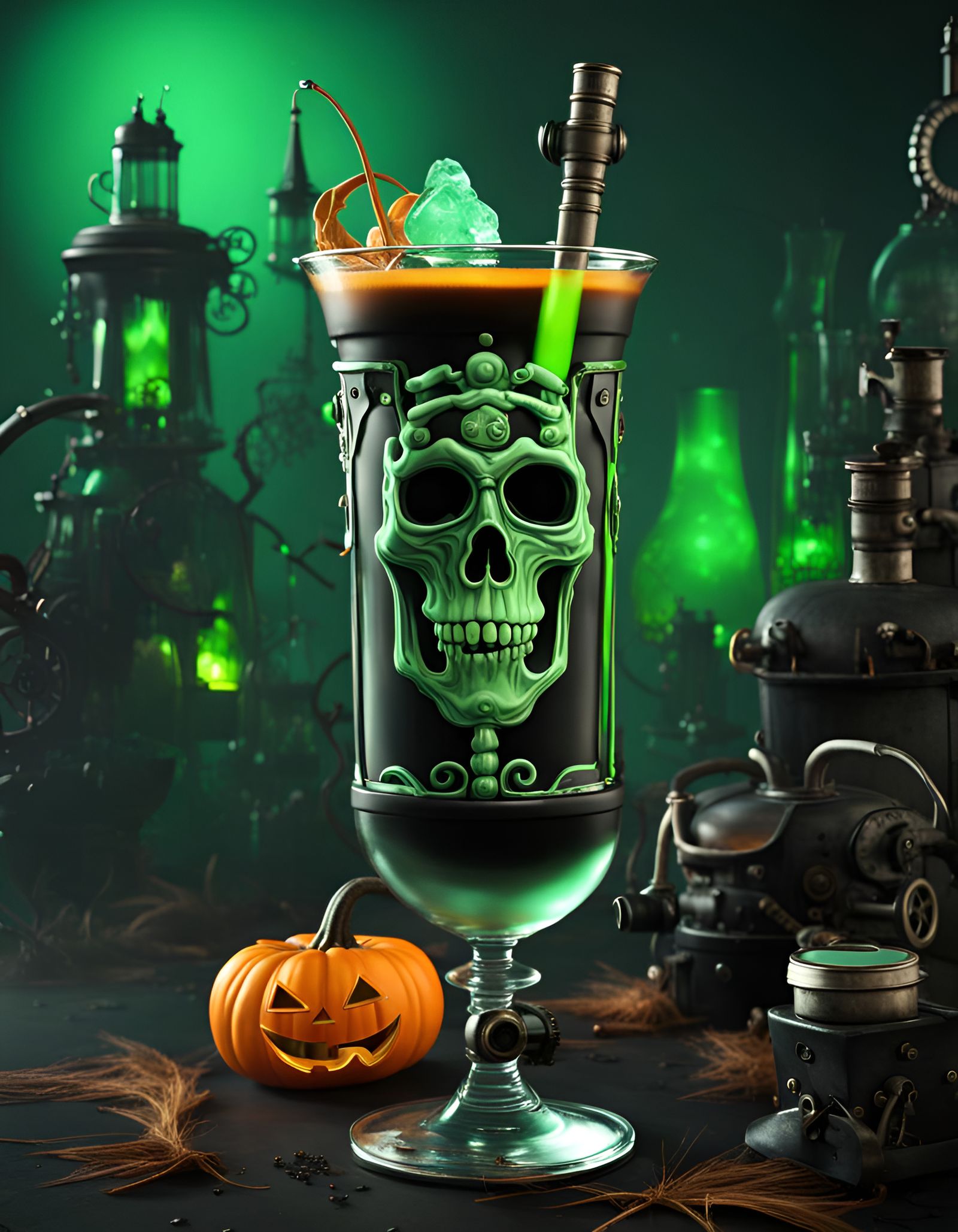 Steampunk Halloween Drink Creature with Neon Accents