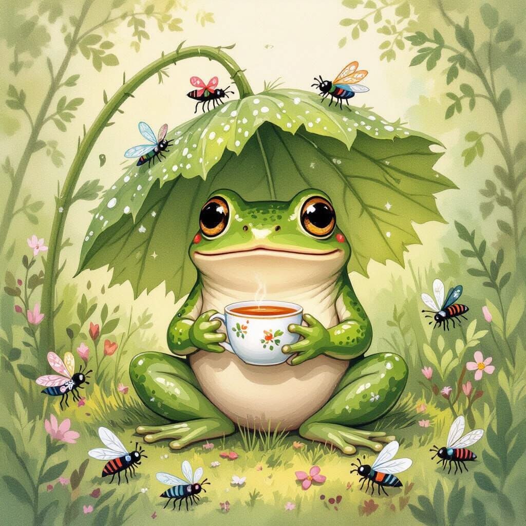 Frog's Tea Party: A Whimsical Illustration