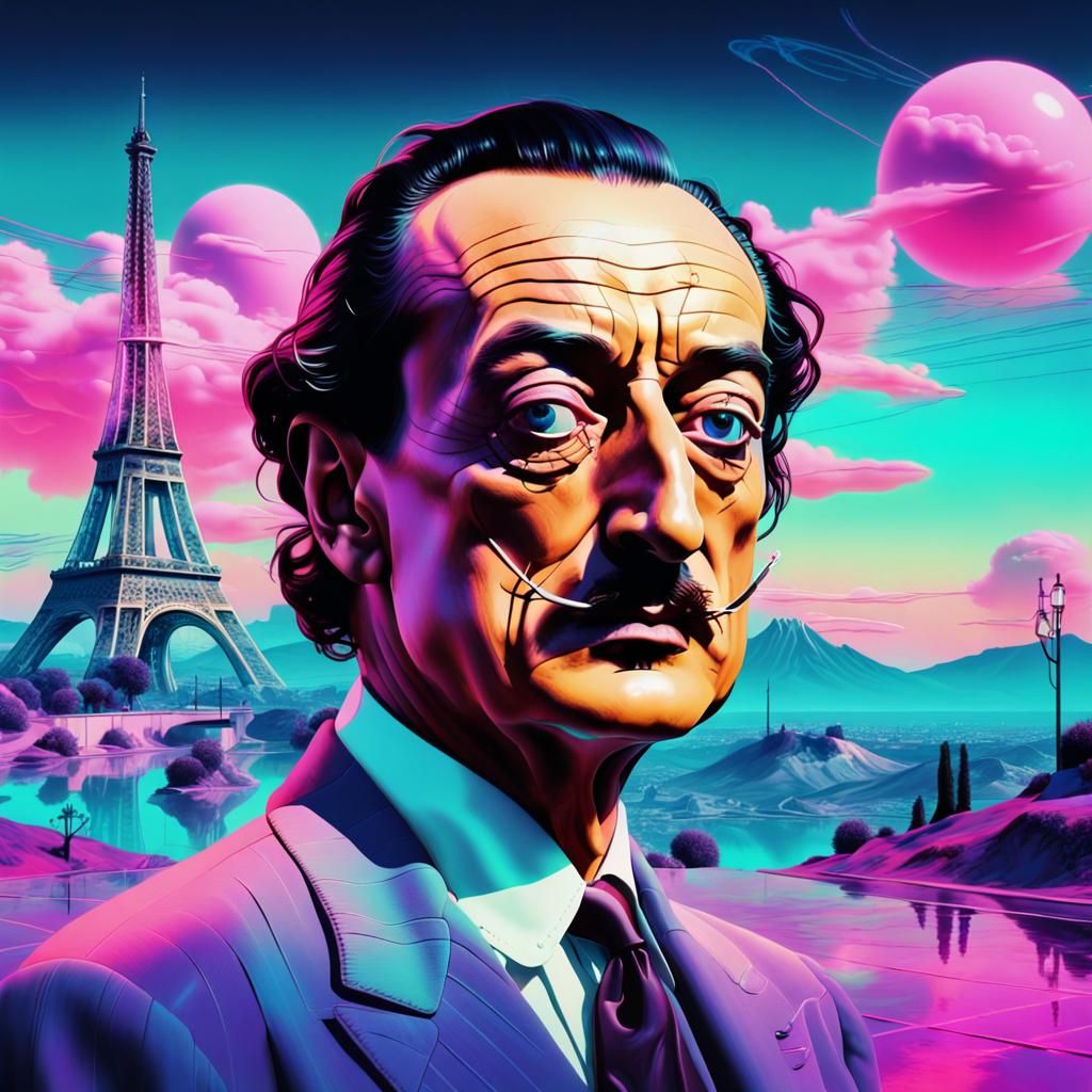 Surreal Portrait: Dali in a Synthwave Paris