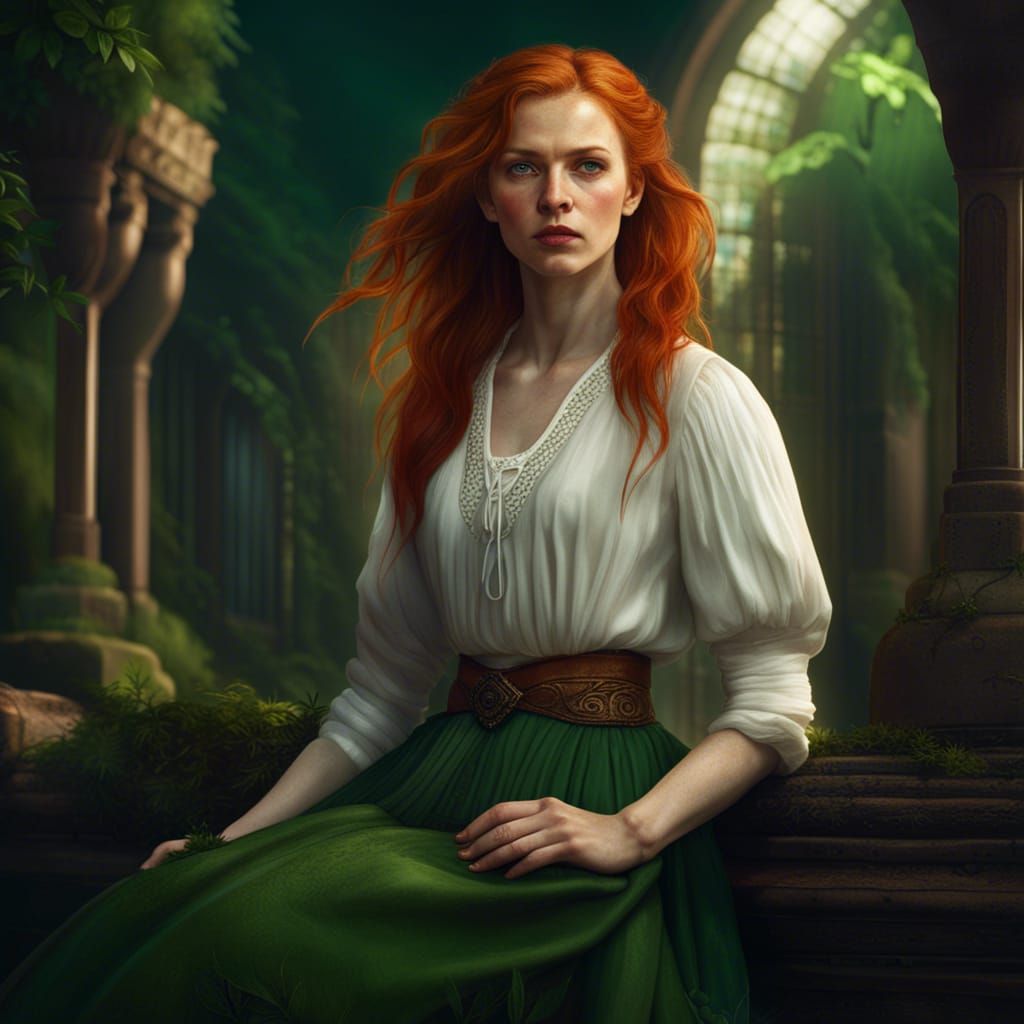 Young Woman in Green Skirt: Fantasy Art
