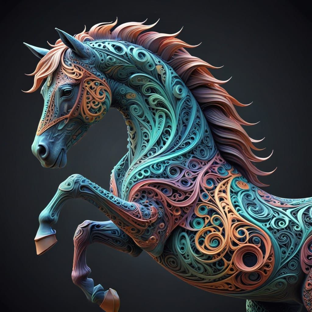 Vibrant Abstract Horse Sculpture in Pastel Colors