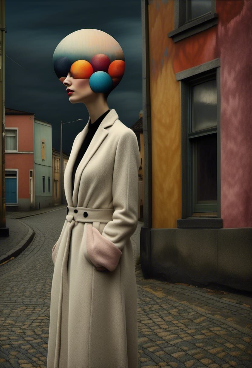 Abstract Polychromatic Cityscape with Alien Pets