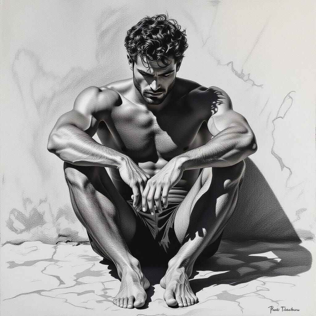 Gay Man in Pencil Drawing Inspired by Tchelitchew