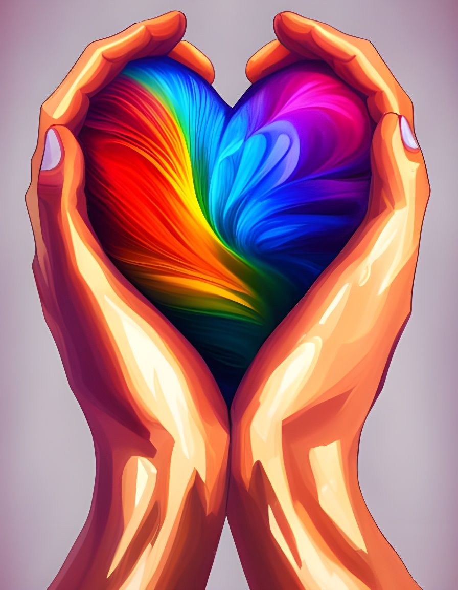 Rainbow Heart First Kiss in Art Nouveau Style