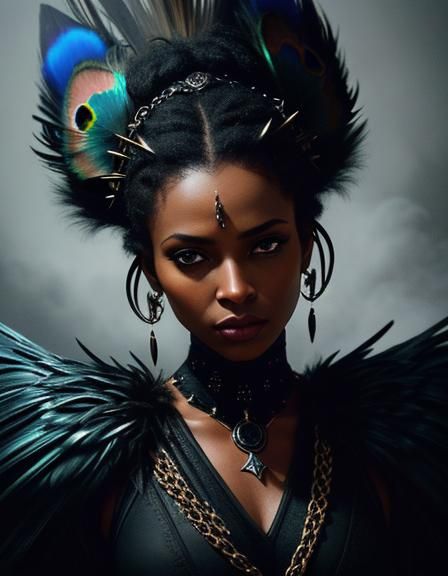 Winged Supermodel Portrait in Film Noir Style