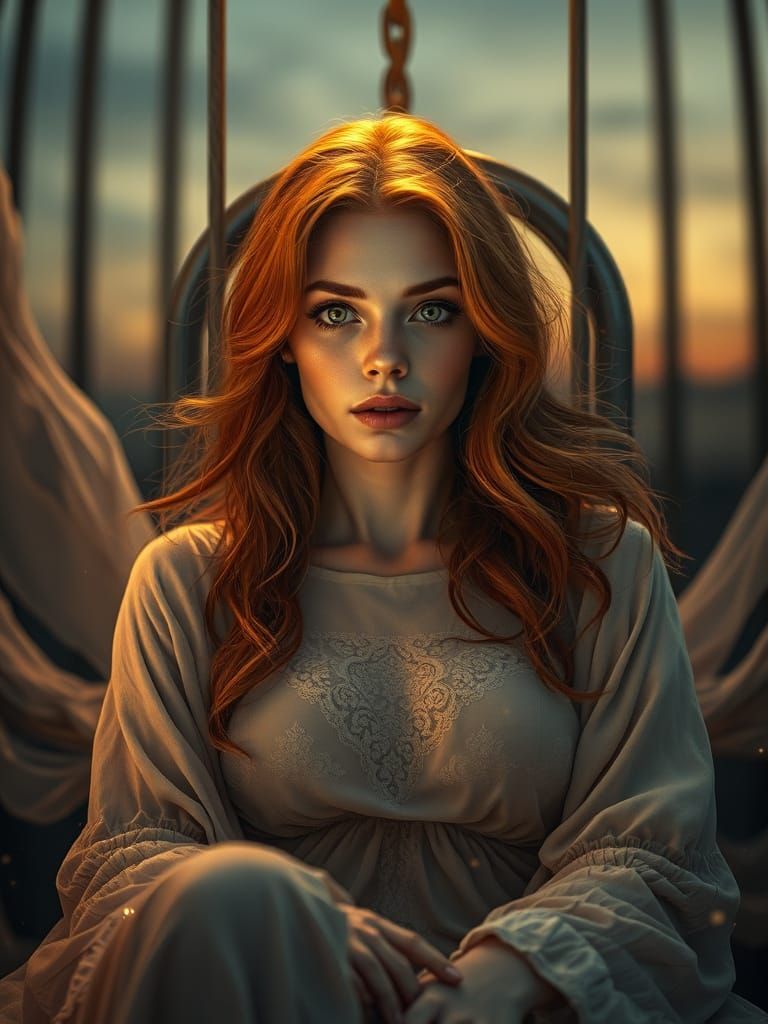 Gorgeous Woman on Electric Chair at Twilight