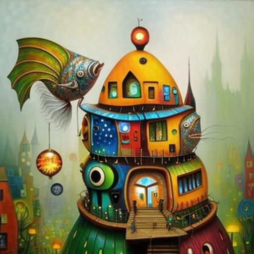 Surreal Angler Fish Oil Painting in Mosaic Style