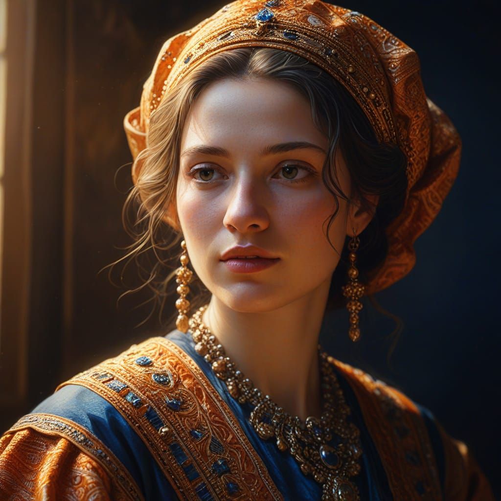 Rembrandt-Inspired Oil Painting of a Woman