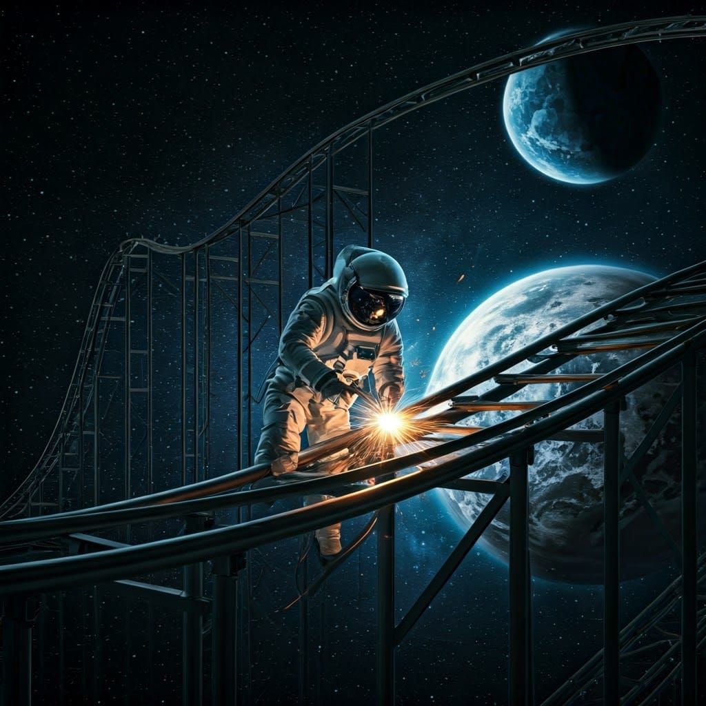 Astronaut Repairs Rollercoaster in Deep Space