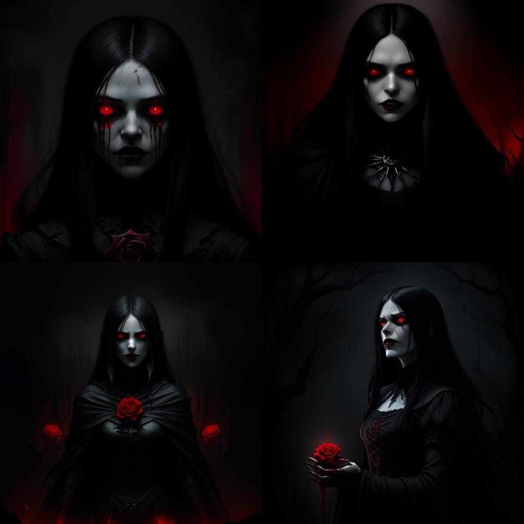 Sinister Vampire with Red Eyes and Rose Lips