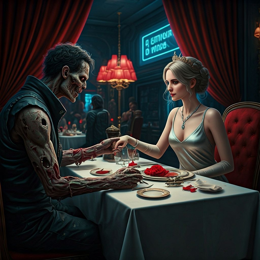 Zombie Princess Date in Cyberpunk Restaurant