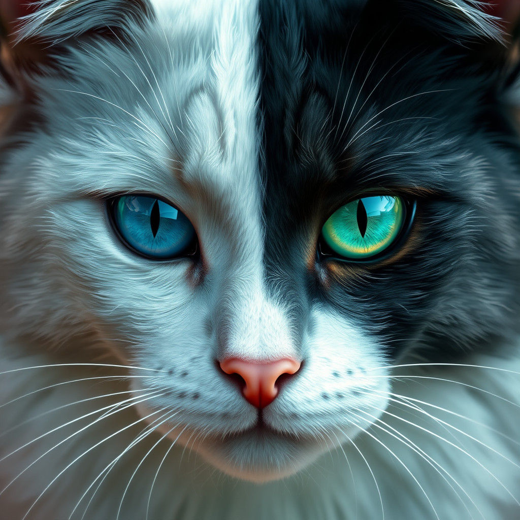 Mystical Bicolor Cat Portrait in Detailed Matte Painting