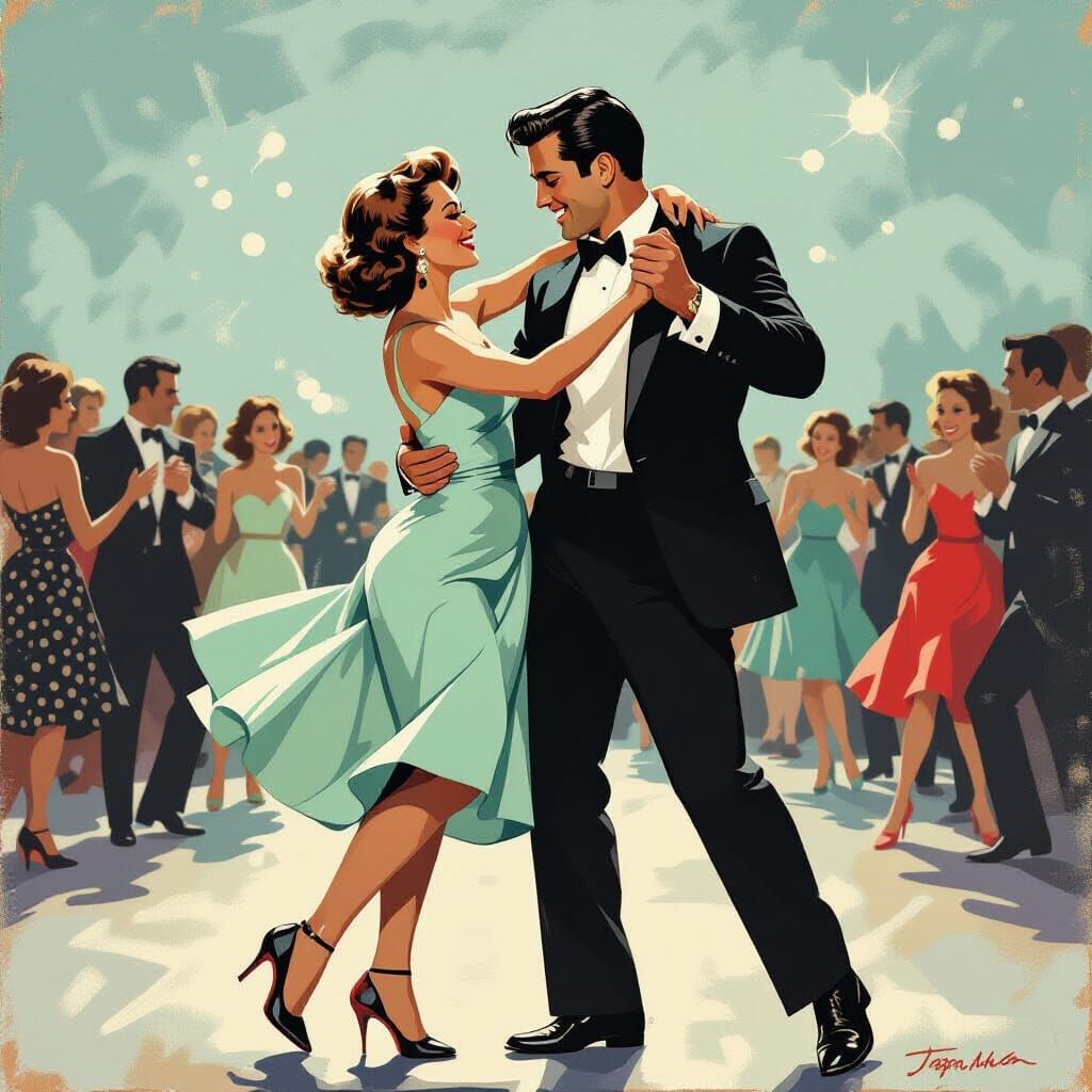 Retro Rock'n'Roll Dancing Couple in Vettriano Style