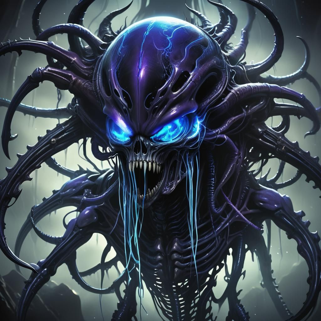 Dark Sci-Fi Alien Zerg with Symbiote Skull