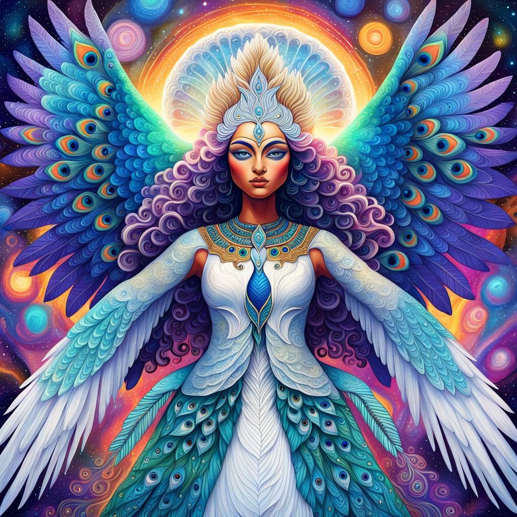 Fantasy Indian Peacock Goddess in Astral Illustration