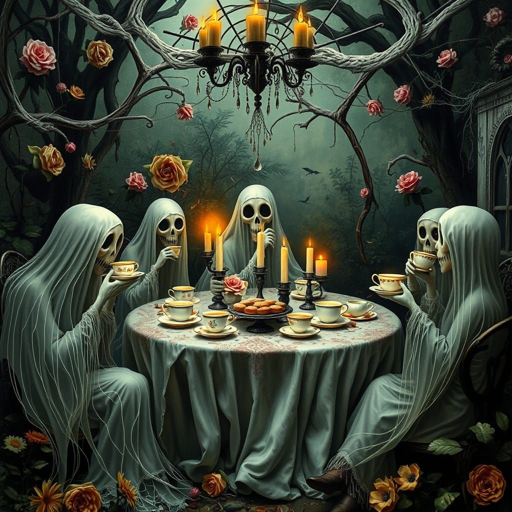 Whimsical Ghostly Tea Party in Haunted Garden