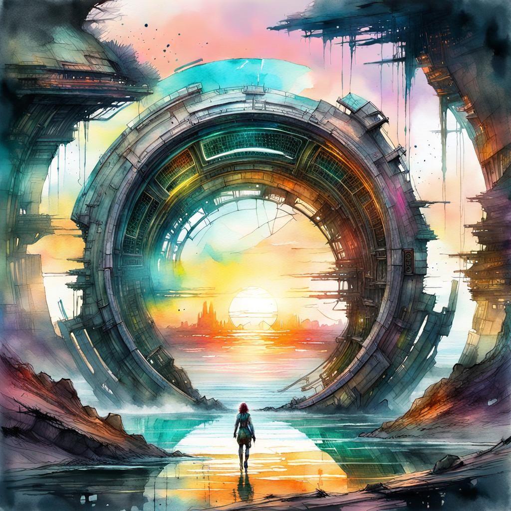 Sci-Fi Portal to Another World in Watercolor