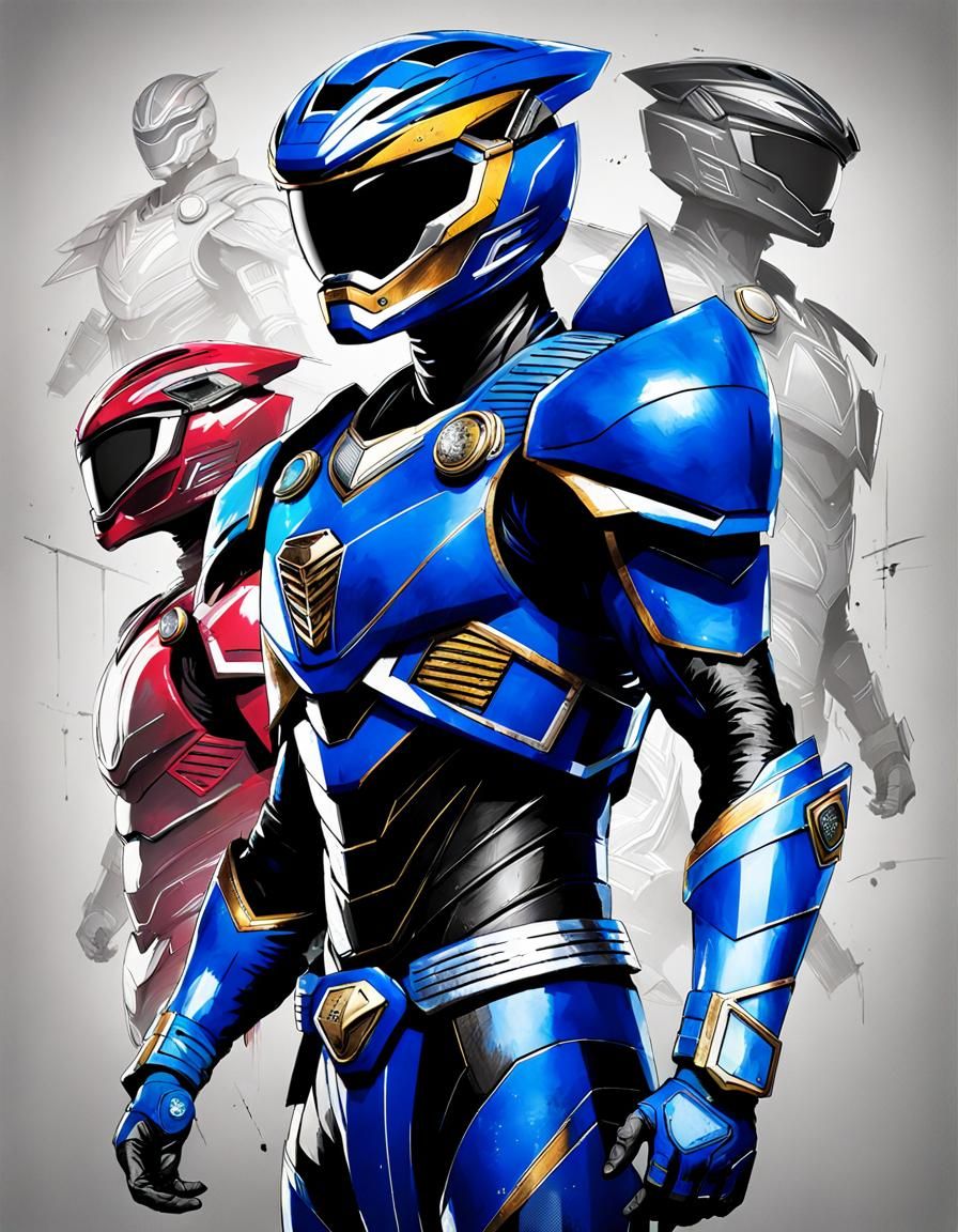 Blue Power Ranger as Intricate Schematic Diagram