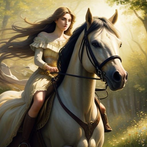 Impressionist Oil Painting of Woman Riding Horse