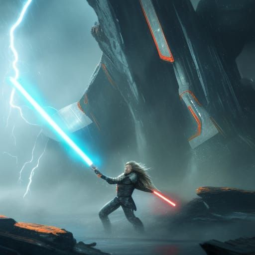 Thor in Star Wars Battles Fire Monster in Space