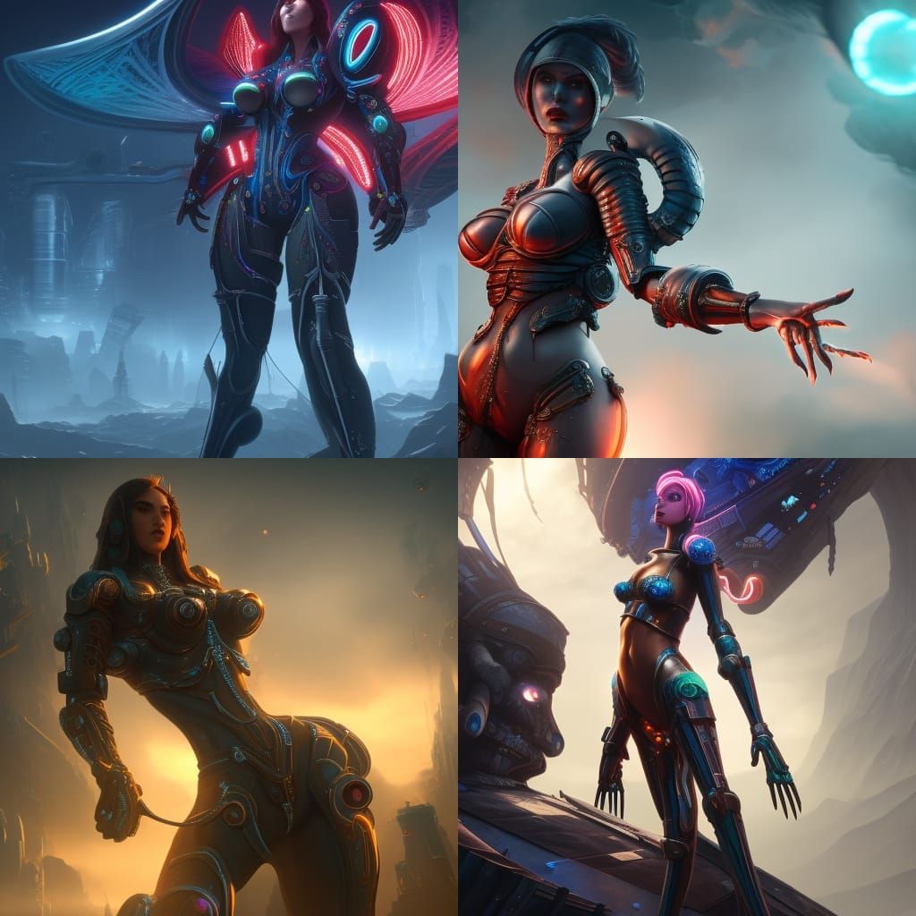 Android Woman with Neon Lights in Fantasy Concept Art