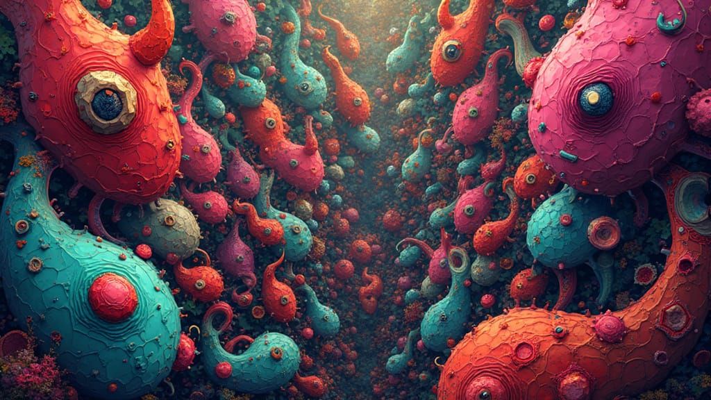 Grotesque Fauvist Microbes in Chaotic Dance