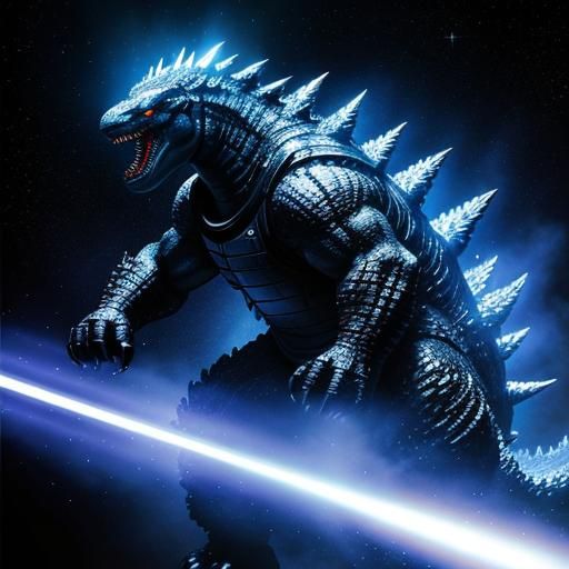 Silver Godzilla Unleashes Blue Energy Beam