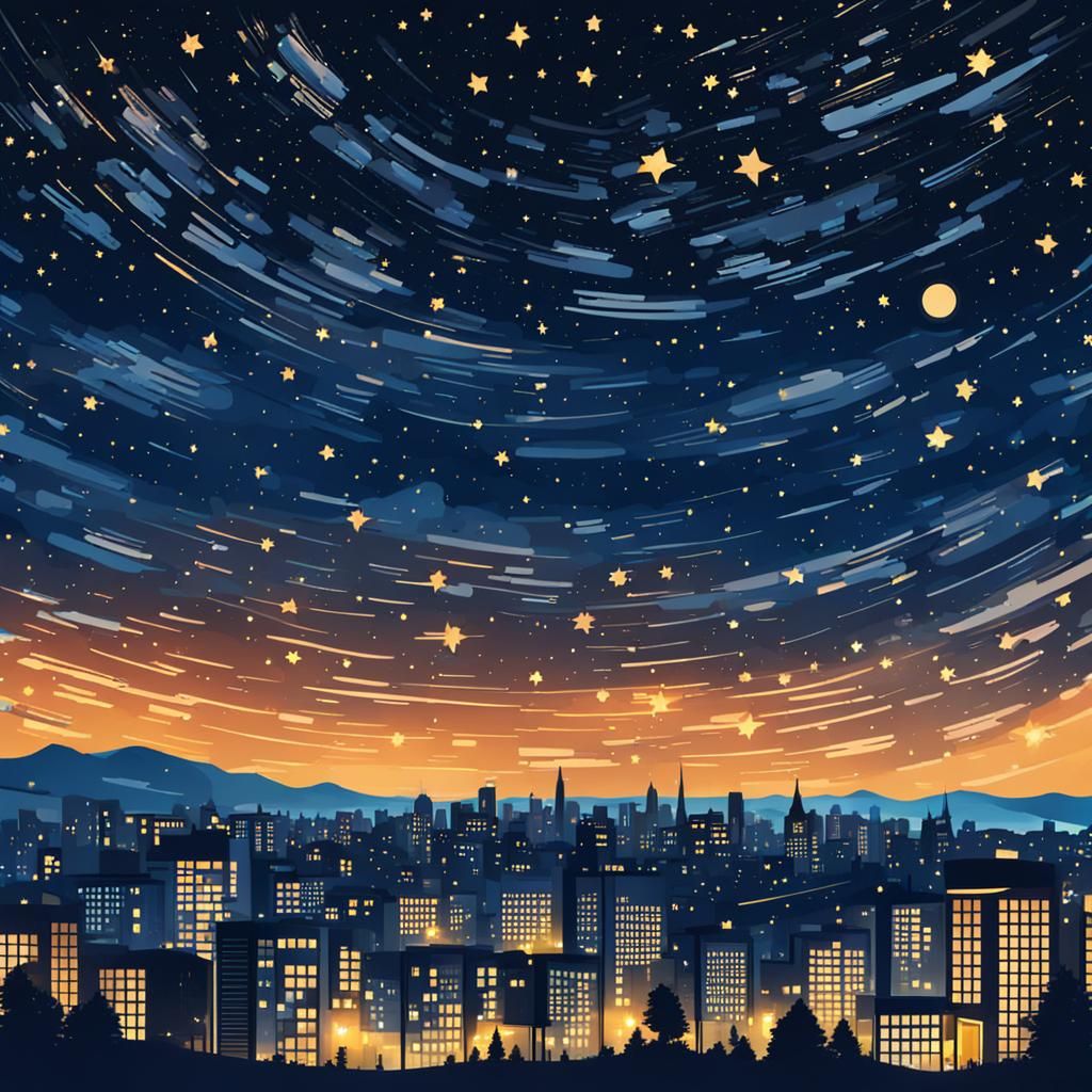 City Under a Starry Night Sky