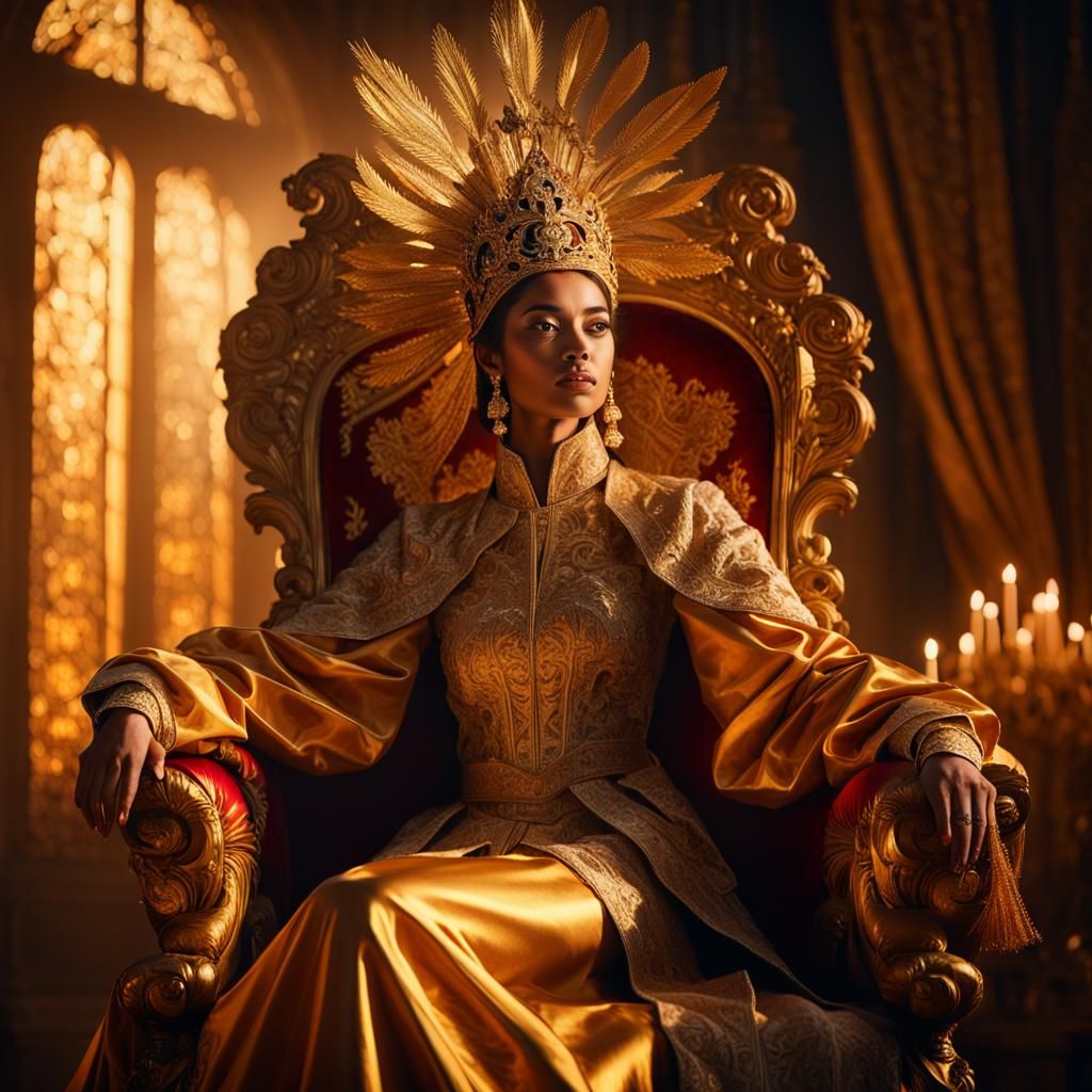 Regal Woman on Throne in Baroque Fantasy Art
