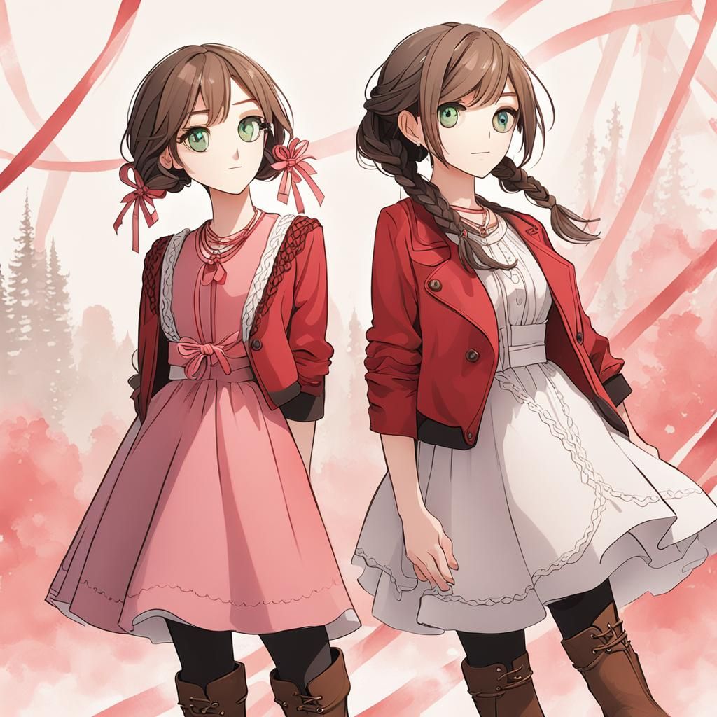 Young Woman with Braids, Pink Dress, and Red Jacket