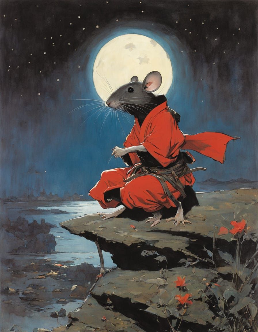 Nocturnal Mouse Warrior in Moonlit Splendor