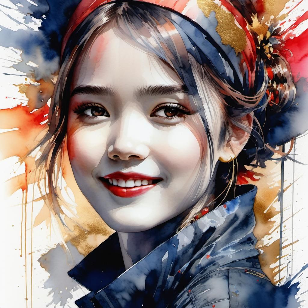 Happy Smiling Face in Digital Watercolor Illustration