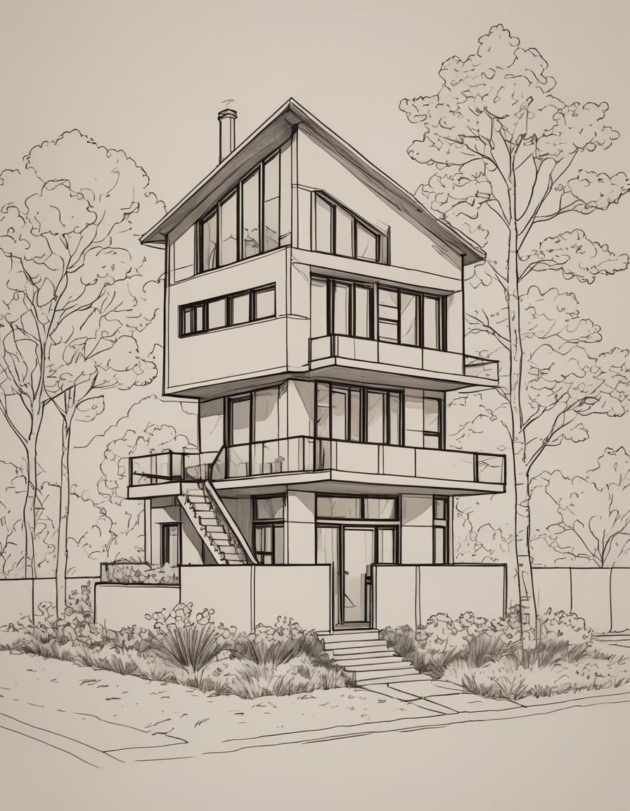Minimalist House Line Art Coloring Book Illustration