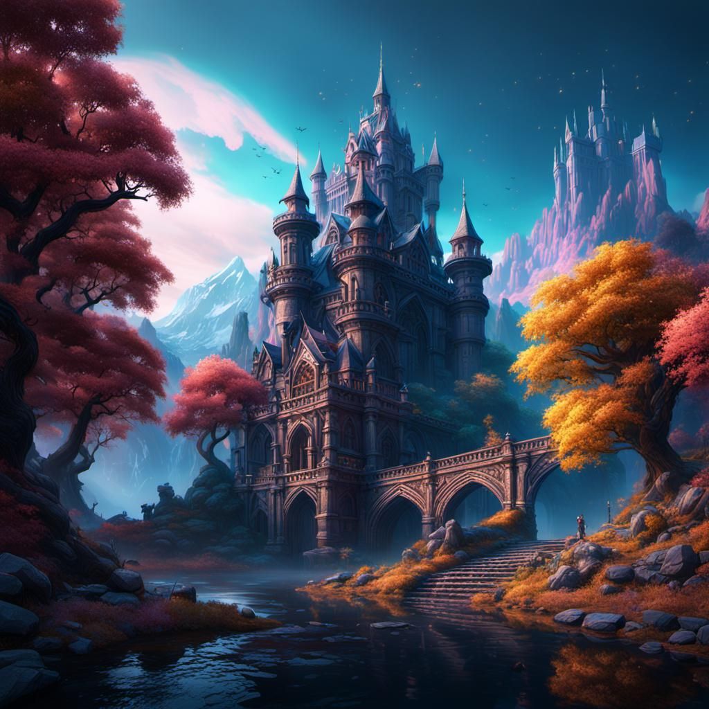 Fantastical River Castle Concept Art in Deep Color