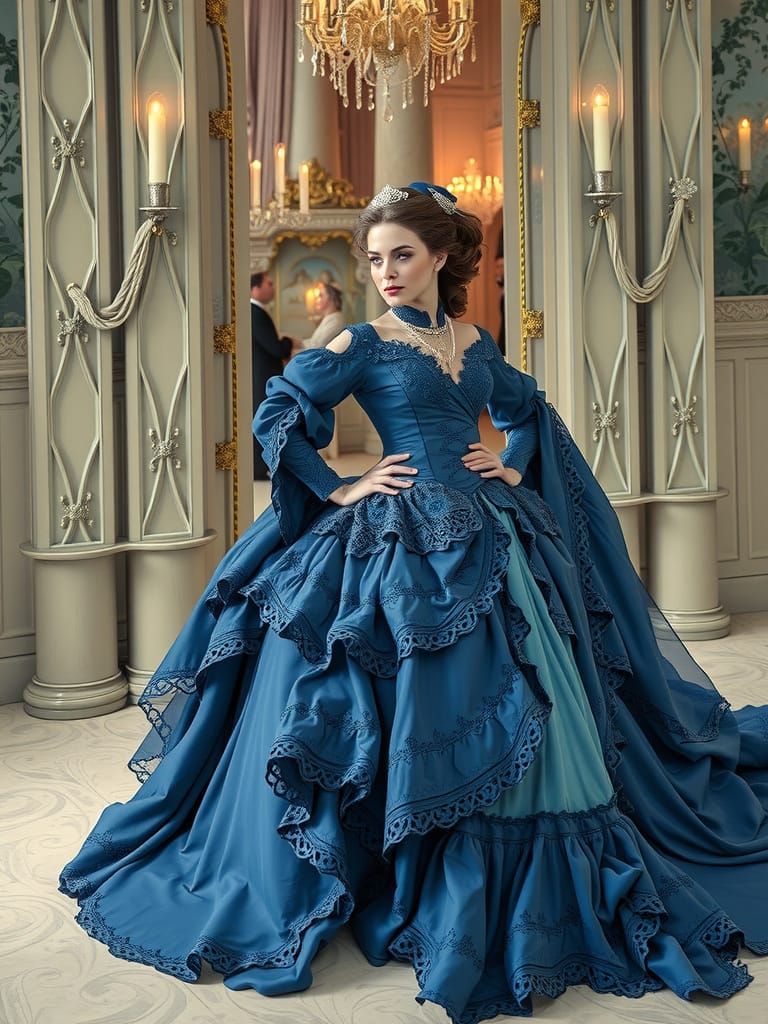 Elegant Victorian Lady in Lavish Ball Gown