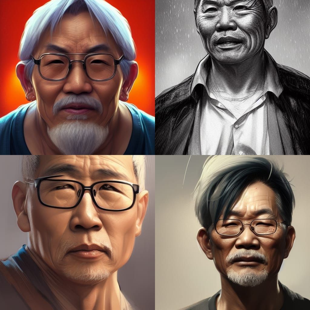 Detailed Portrait of an Asian Grandpa, Digital Art