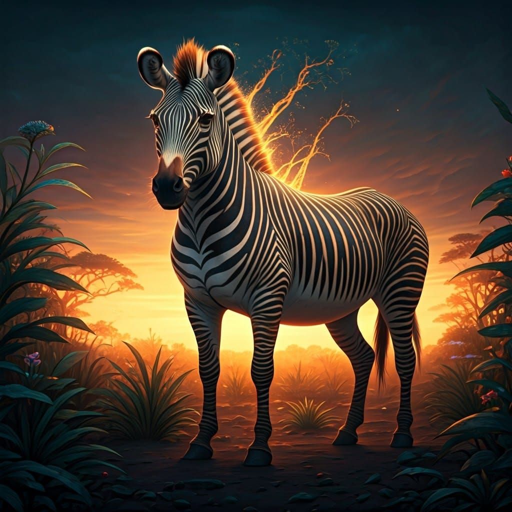 Zebra in Glowing Savannah: Fantasy Concept Art