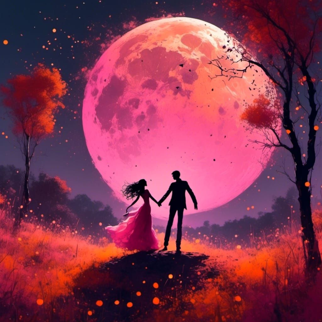 Couple Dancing Under Pink Moon