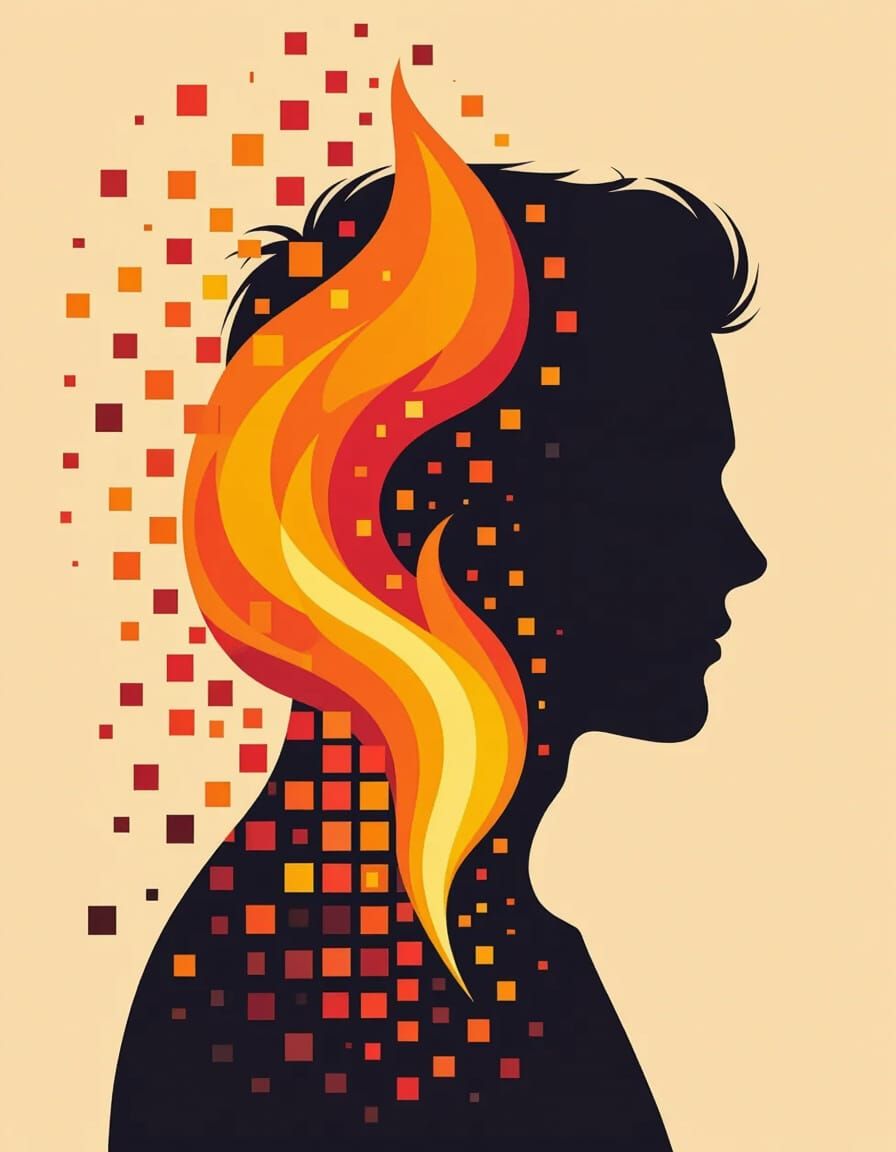 logo features a modern, stylized flame made of small digital...