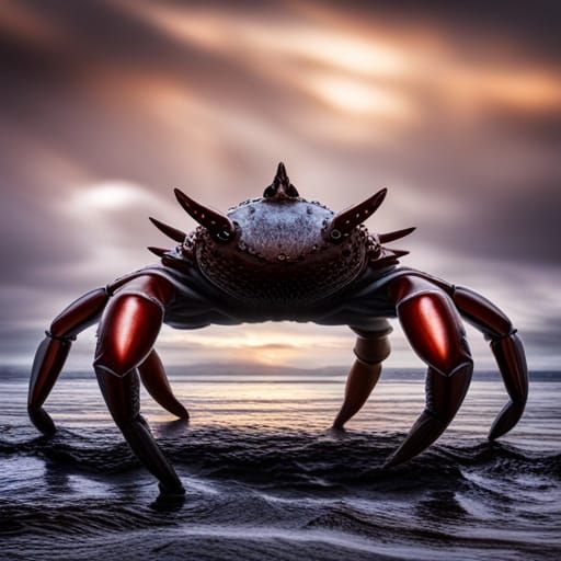 Giant Armored Crab in Dark Ocean Depths