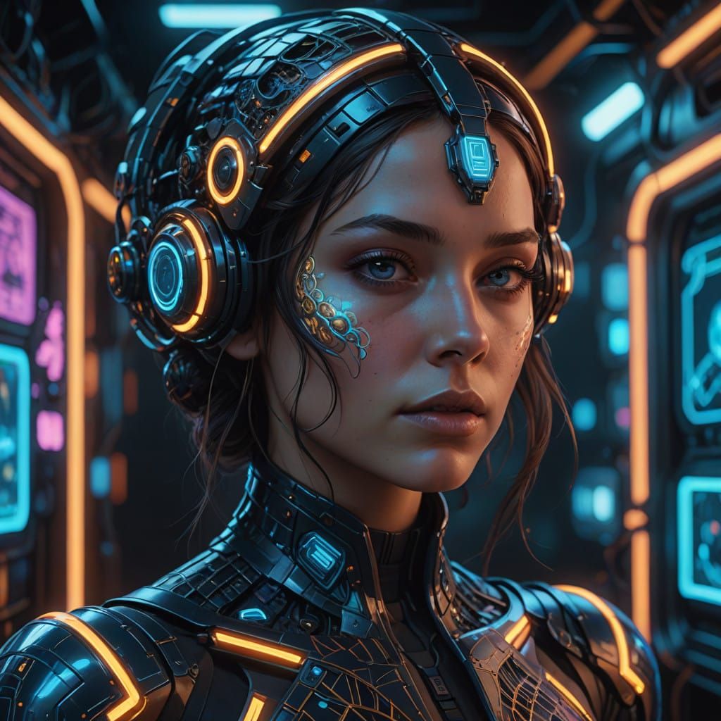 Ethereal AI Goddess in Cyberpunk Style