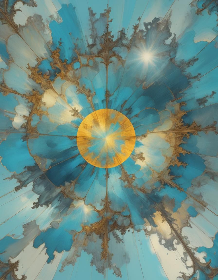 Ethereal Circular Art with Cerulean Sunshine Rays
